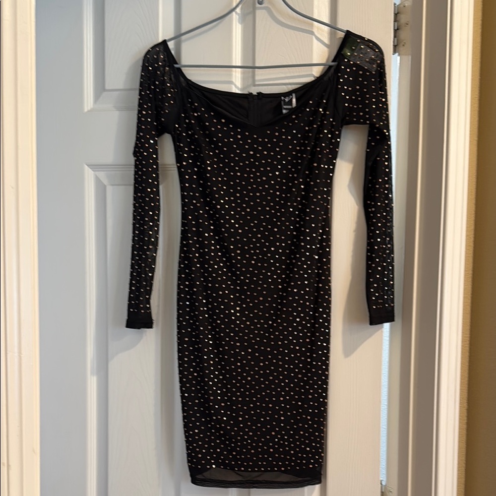 Windsor Black and rose gold studded Long Sleeve Bodycon Dress